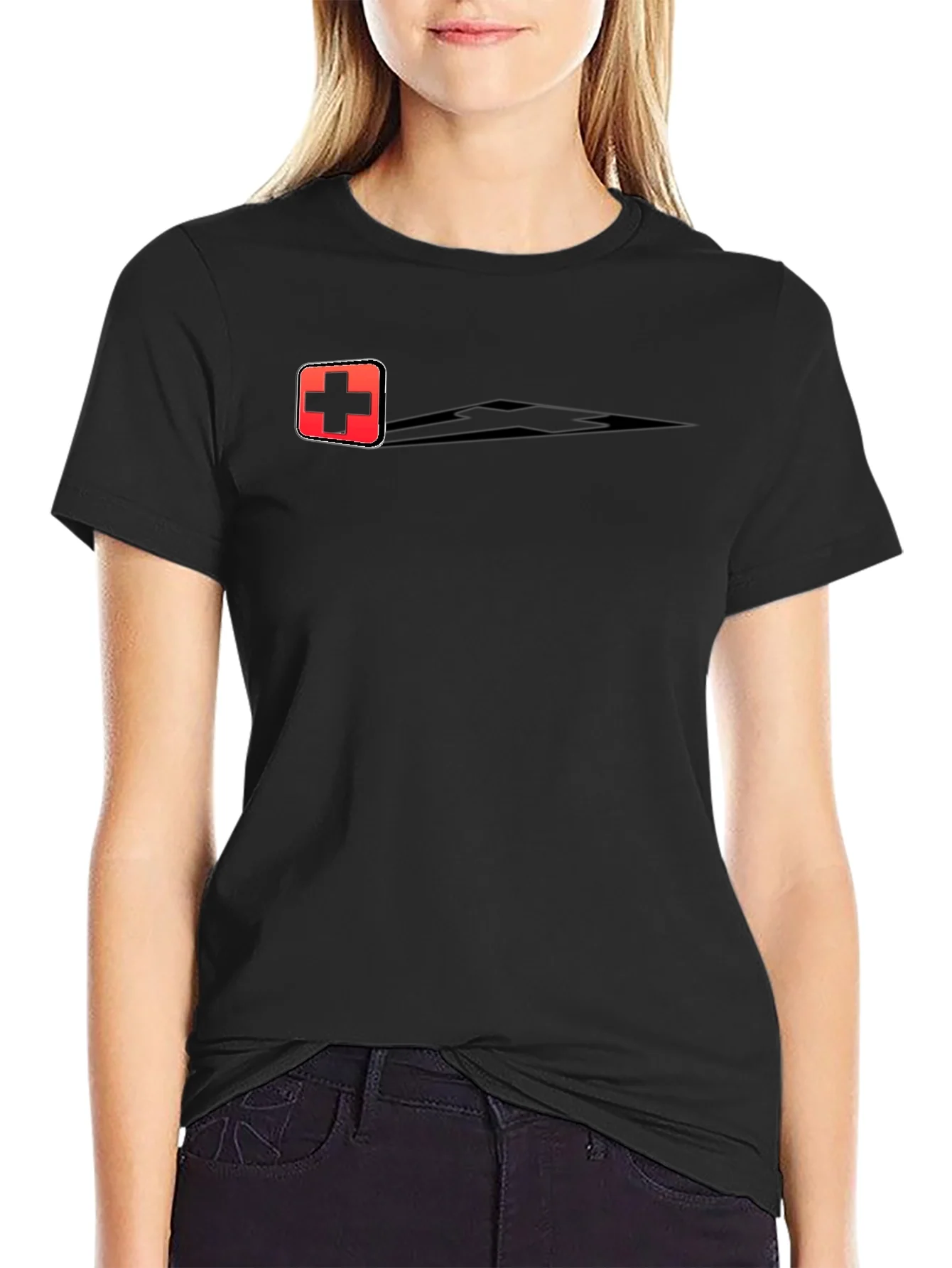 Swiss Cross Graphic Tee - Black Cotton Casual T-Shirt