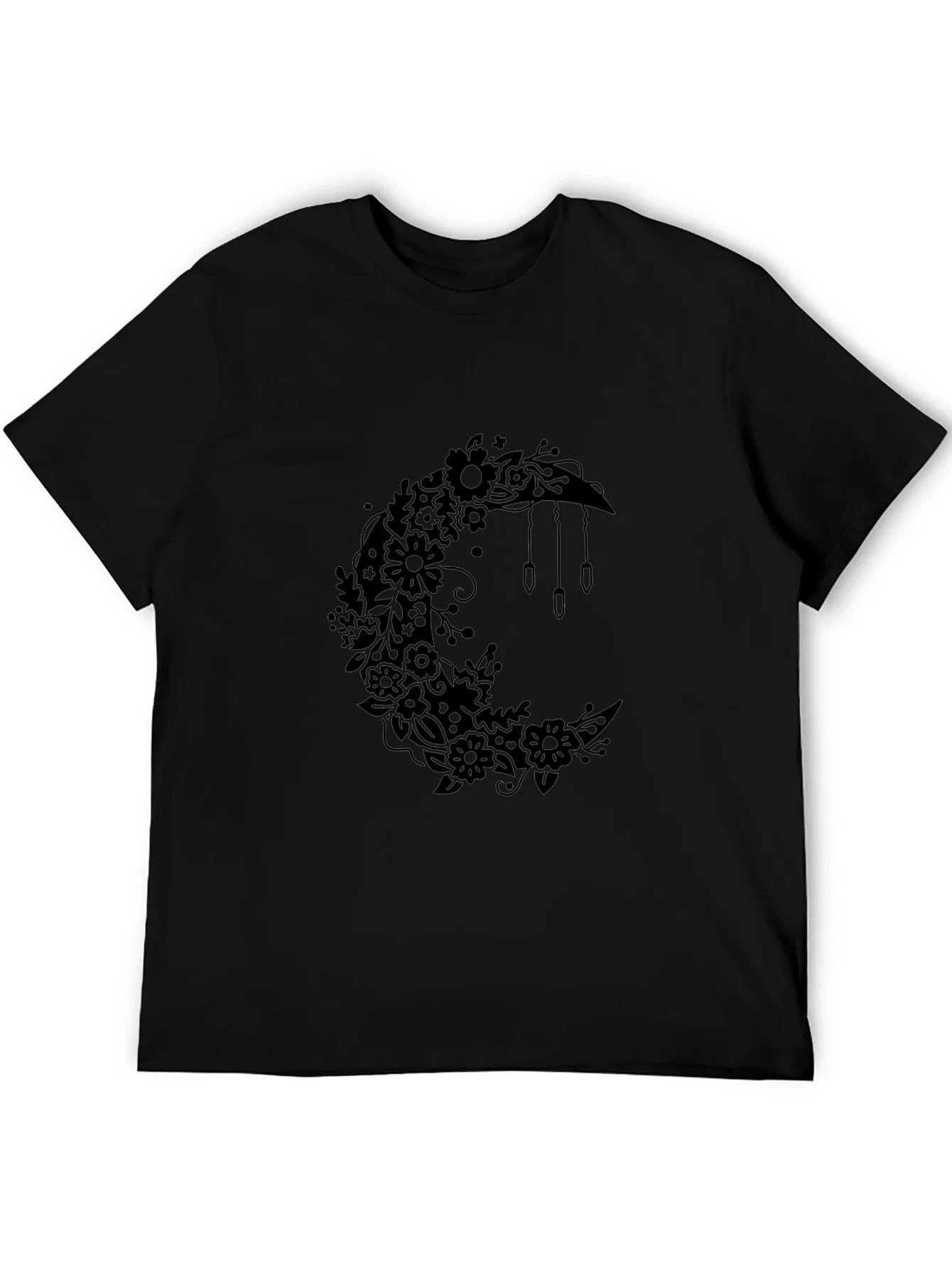 Floral Moon Graphic Tee - Black Cotton Comfort