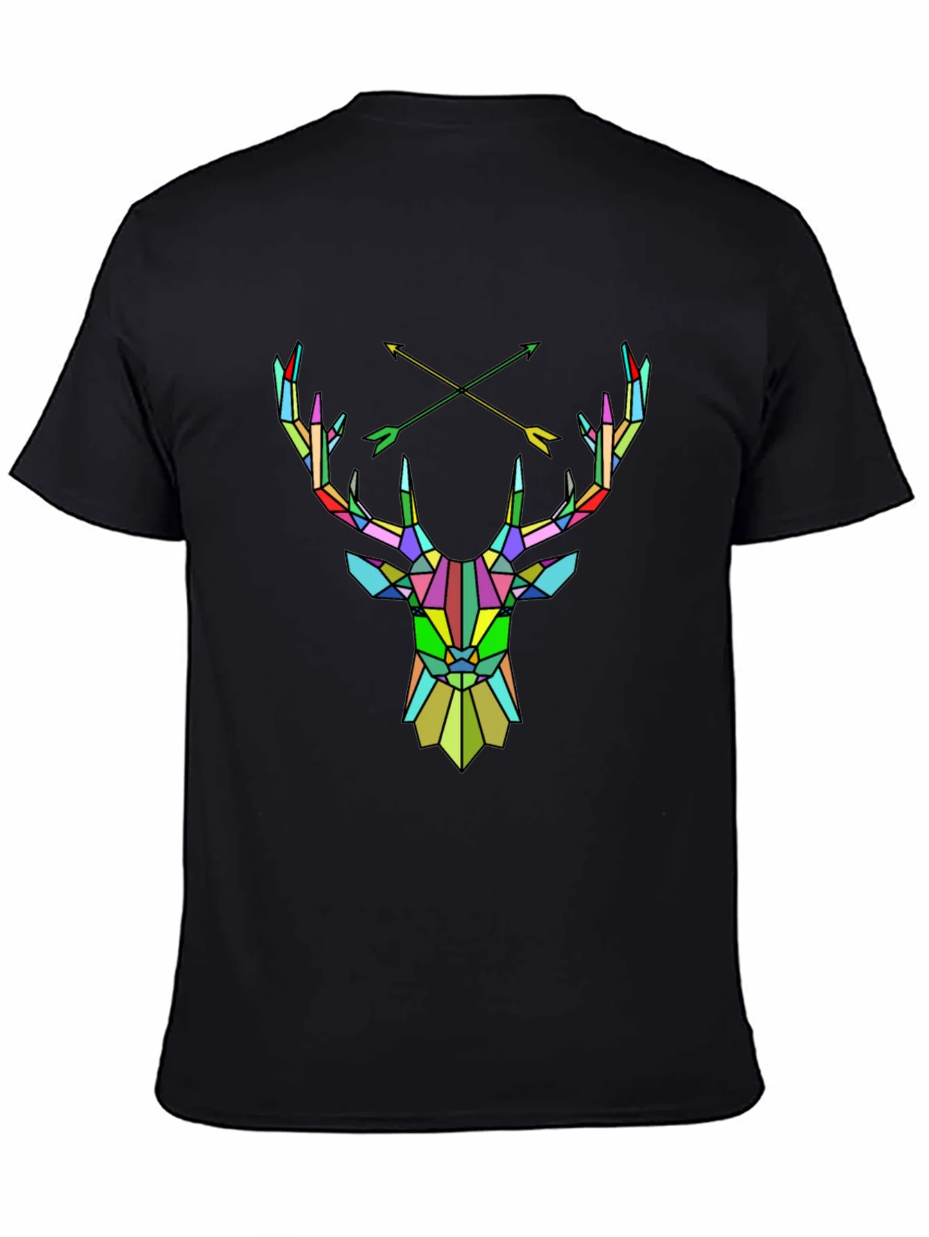 Geometric Deer Head Graphic Tee - Mens Black T-Shirt