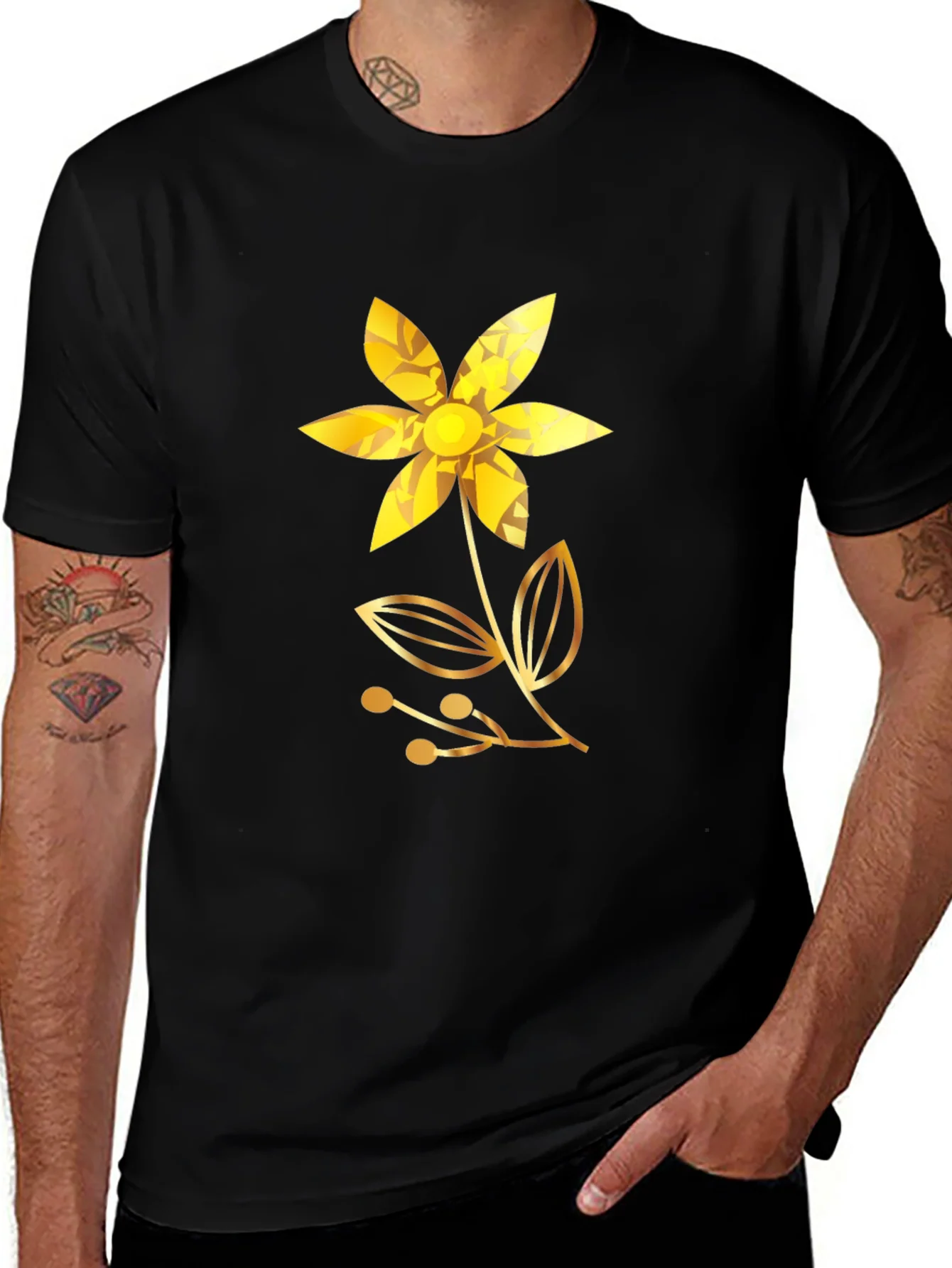 Golden Flower Black T-Shirt